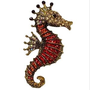 Red and Gold Seahorse Brooch